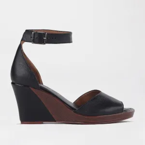 Ankle Strap Wedge Sandal in Black - 12422