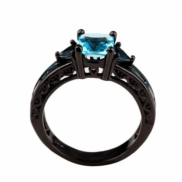 Aquamarine Black Gold Filled Ring