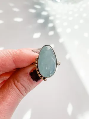 Aquamarine Mixed Metals Mini Halo Statement Ring size 7