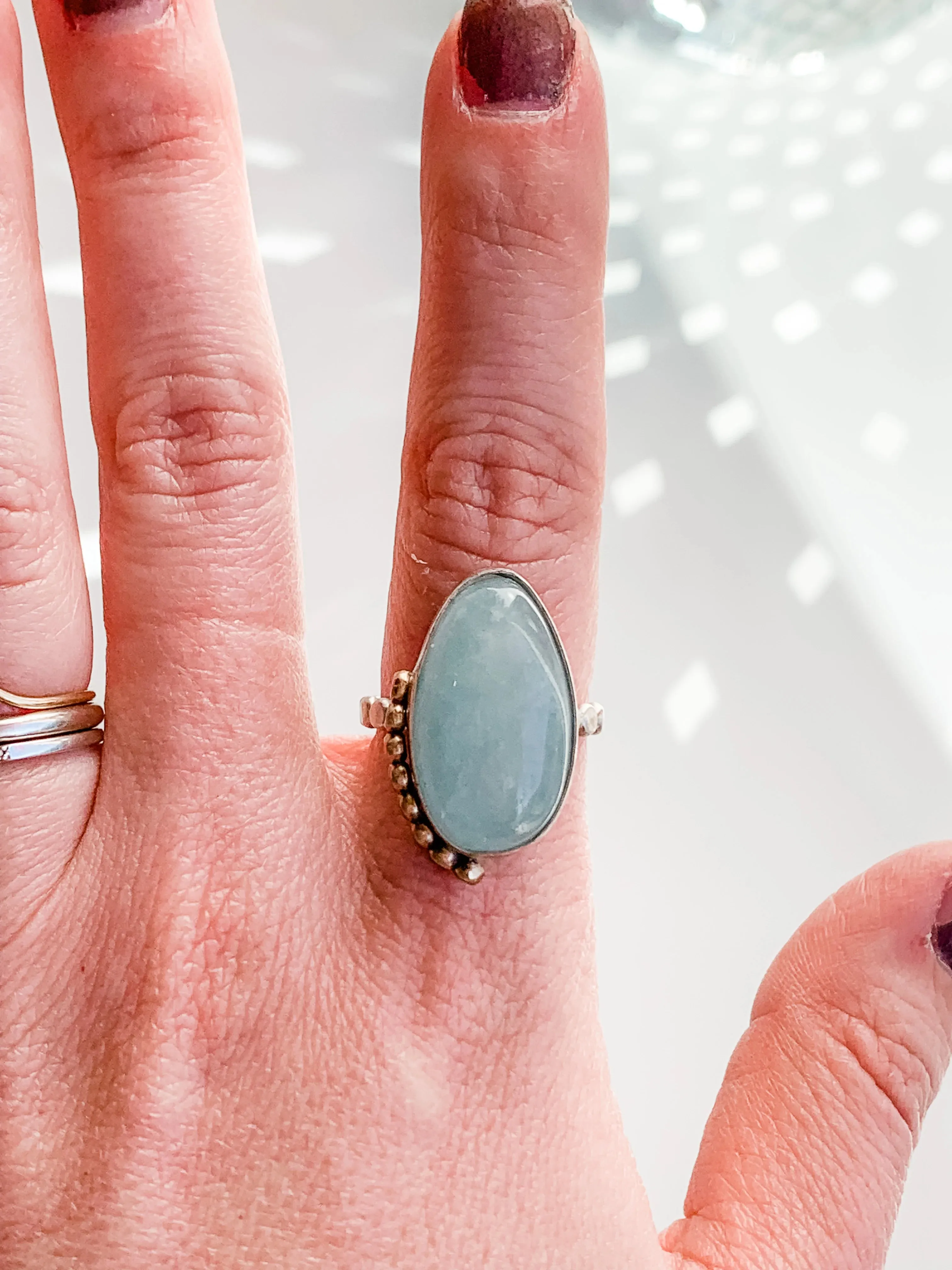 Aquamarine Mixed Metals Mini Halo Statement Ring size 7