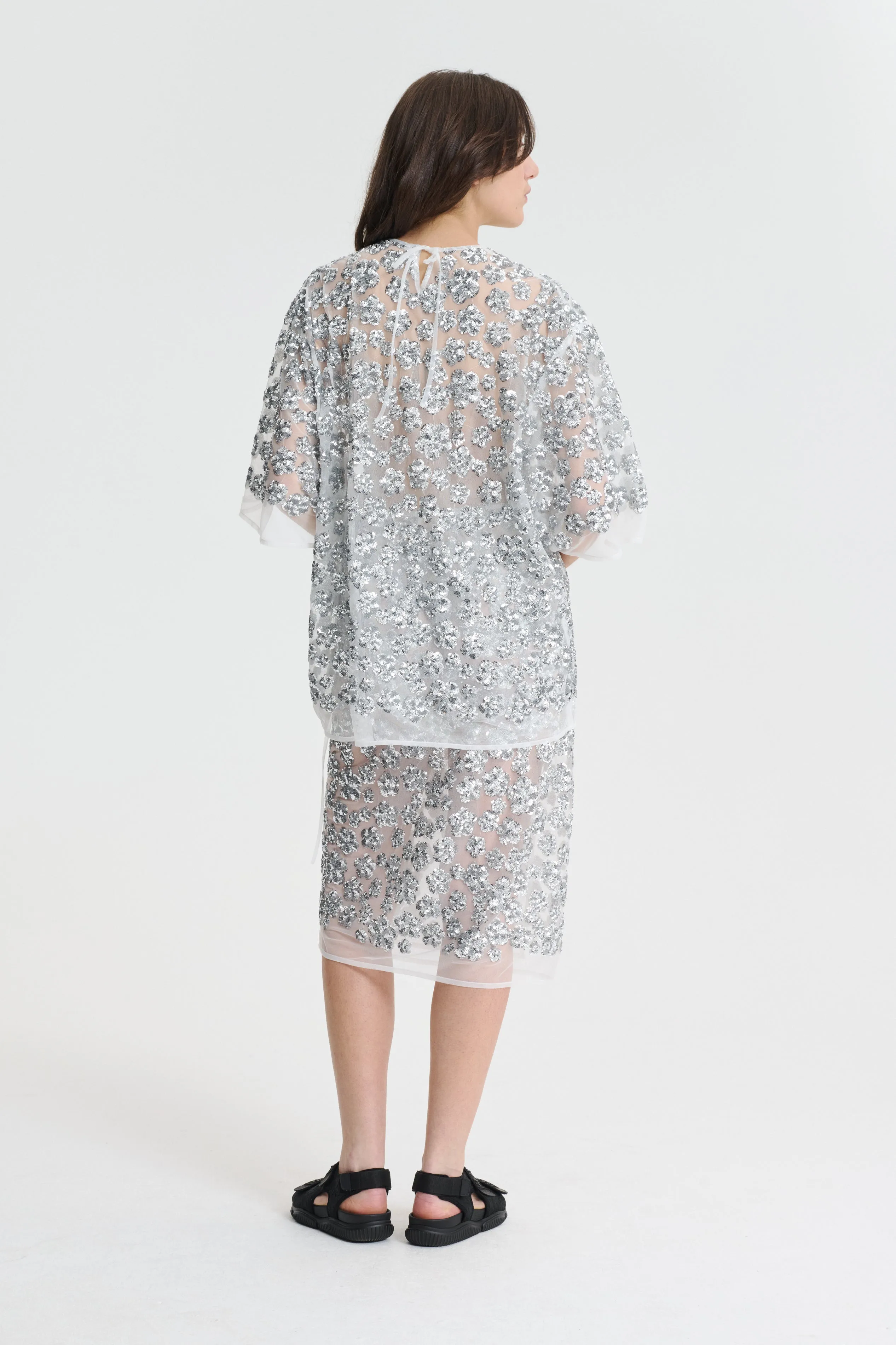 ARIANA | SKIRT UME FLORAL SEQUINS SILVER