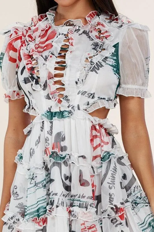 ART PRINT MINI DRESS WITH OPEN BACK