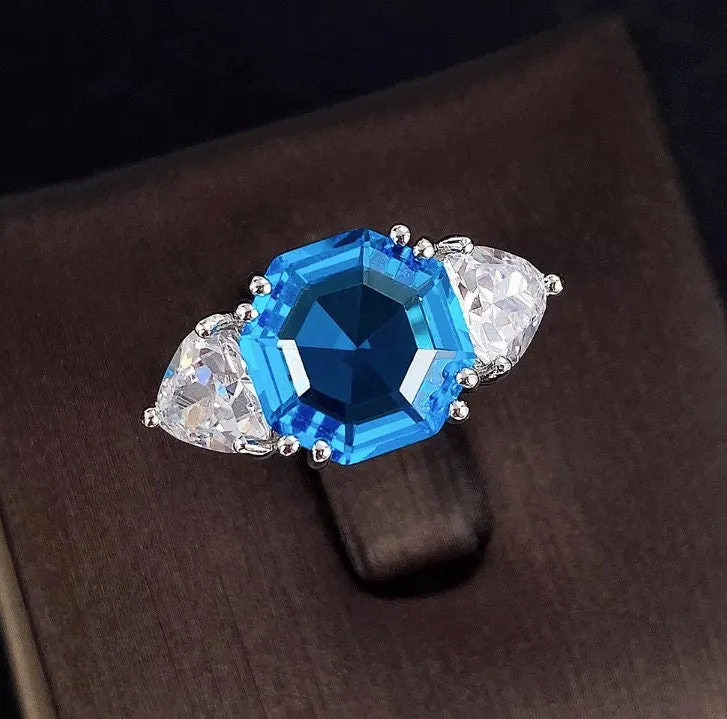 Asscher Diamond Ring | Blue Diamond Ring | Blue Diamond Wedding Ring | Womens Engagement Ring | Asscher Ring | Womens Wedding Ring | Silver