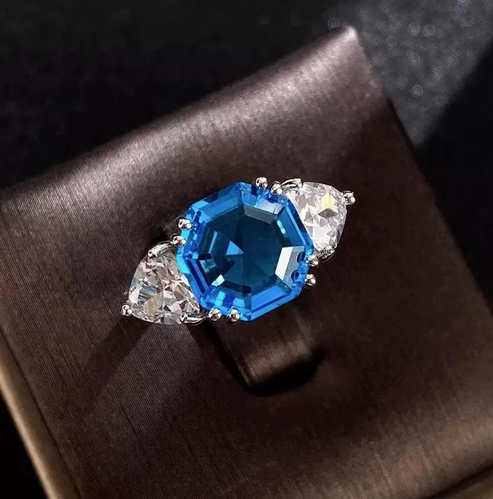 Asscher Diamond Ring | Blue Diamond Ring | Blue Diamond Wedding Ring | Womens Engagement Ring | Asscher Ring | Womens Wedding Ring | Silver