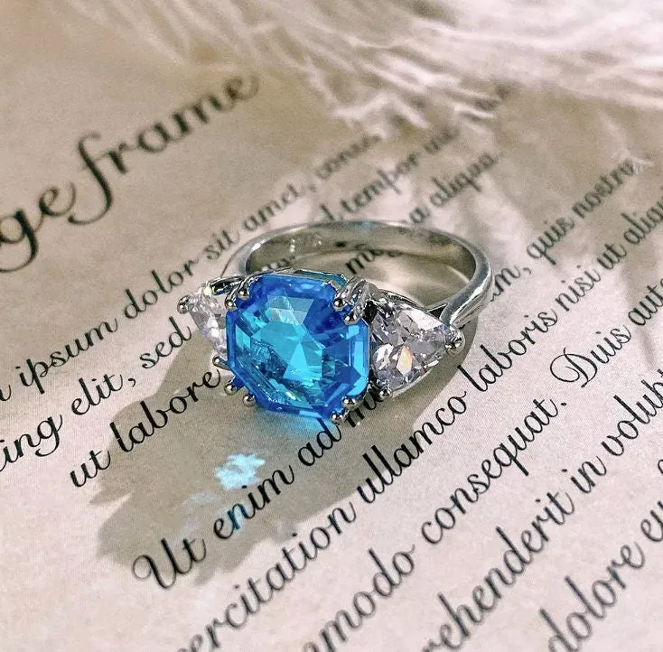 Asscher Diamond Ring | Blue Diamond Ring | Blue Diamond Wedding Ring | Womens Engagement Ring | Asscher Ring | Womens Wedding Ring | Silver