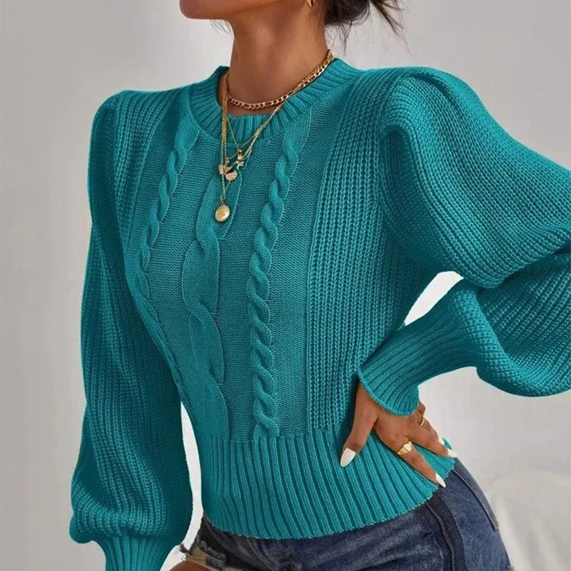 Autumn and Winter Casual Elegant Slash Neck Off shoulder Long Sleeved Knitted Pullover Sweater for Women