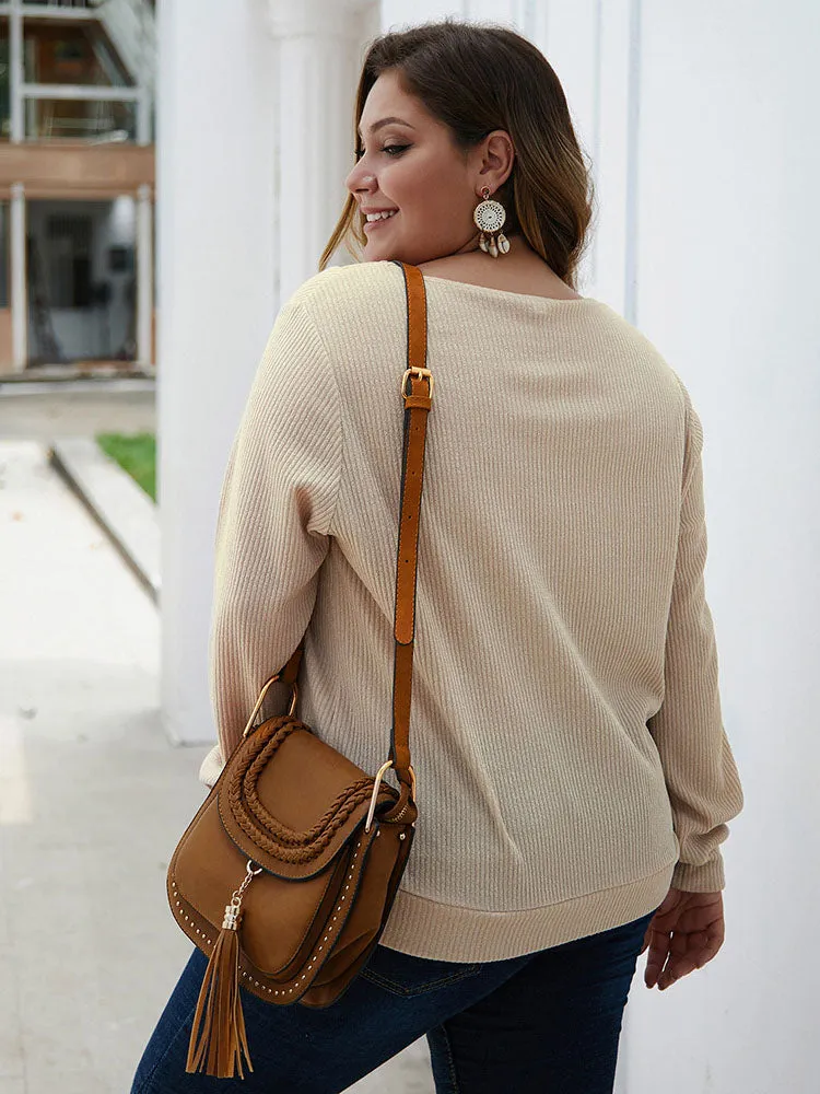 Autumn and Winter Large Size Women's V-neck Sexy Sweater Top