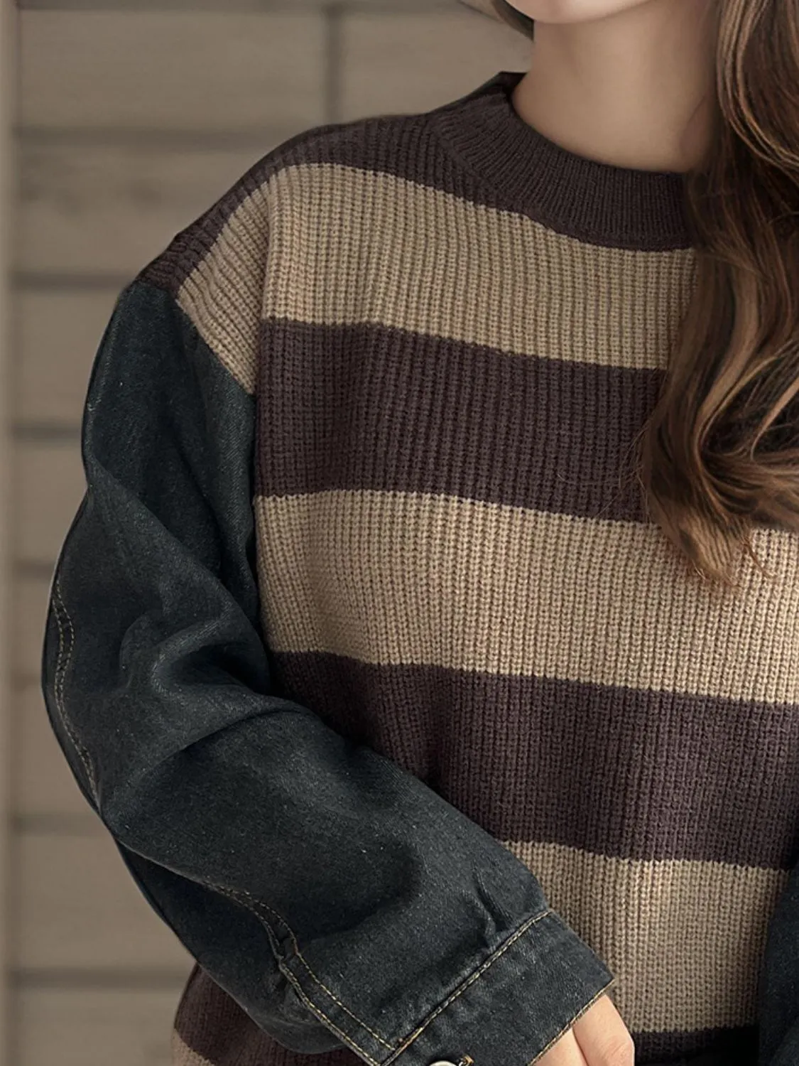 Ava Contrast Round Neck Long Sleeve Sweater