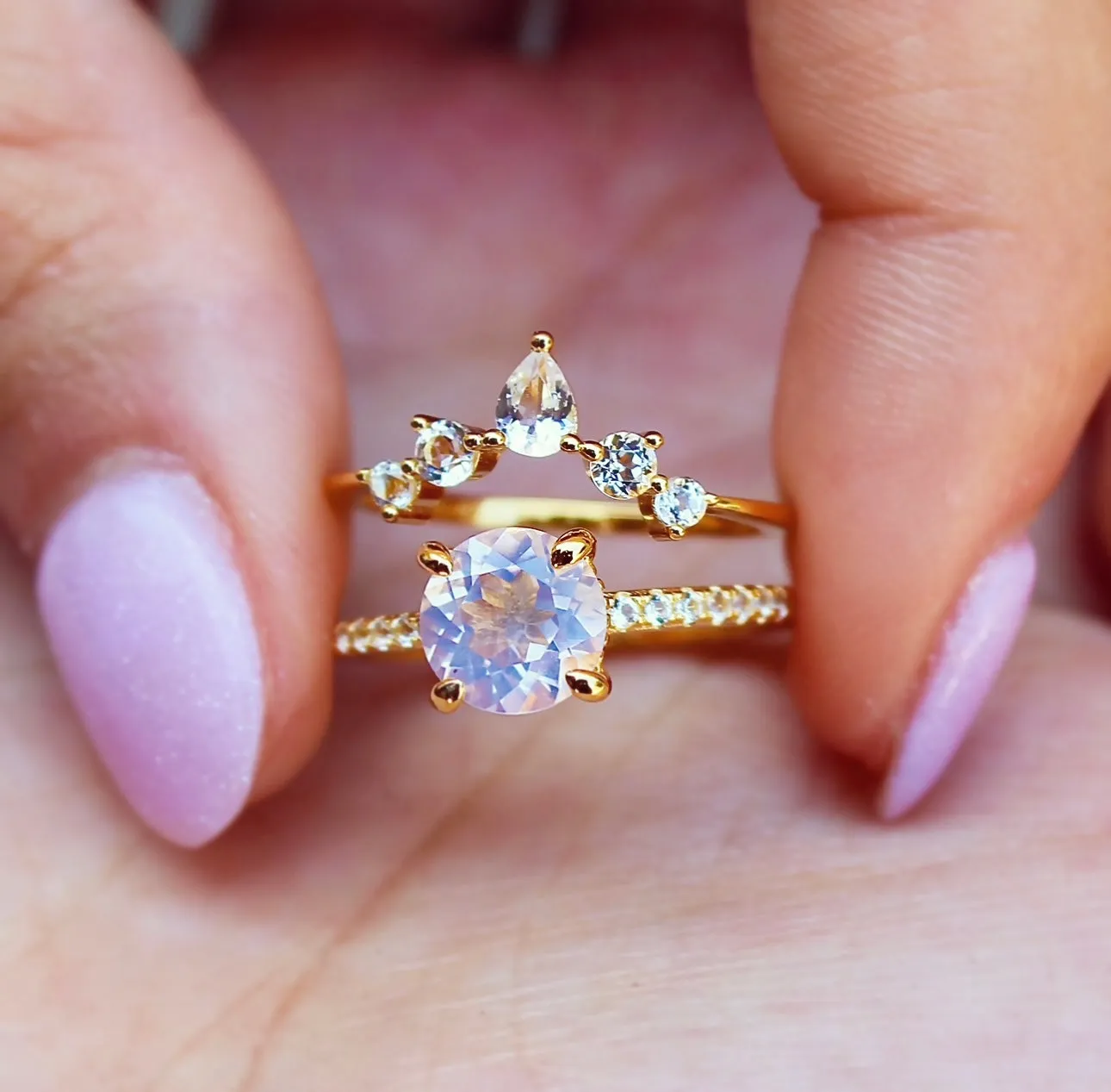 Ava Ring Set - Lavender Quartz & Topaz