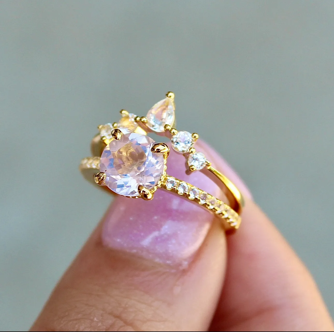 Ava Ring Set - Lavender Quartz & Topaz