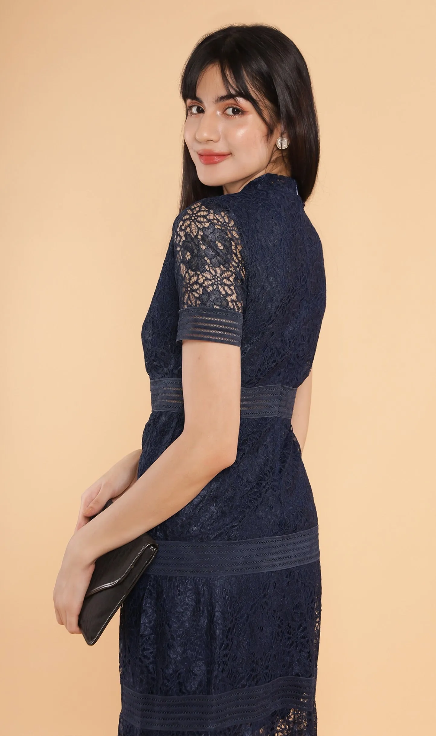 AVALINE Tiered Lace Dress (Midnight Blue)