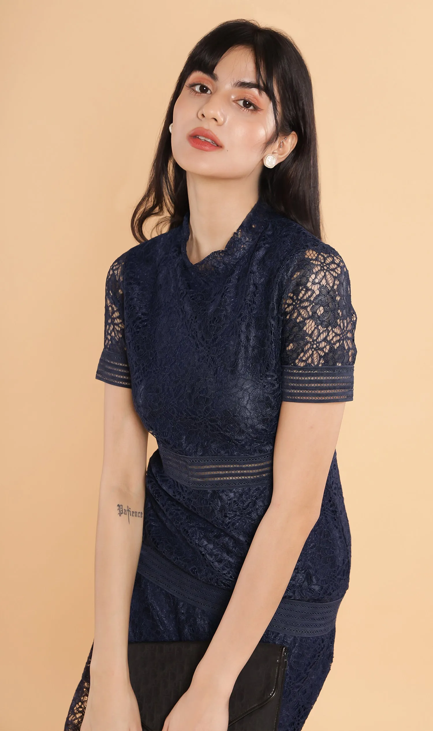AVALINE Tiered Lace Dress (Midnight Blue)