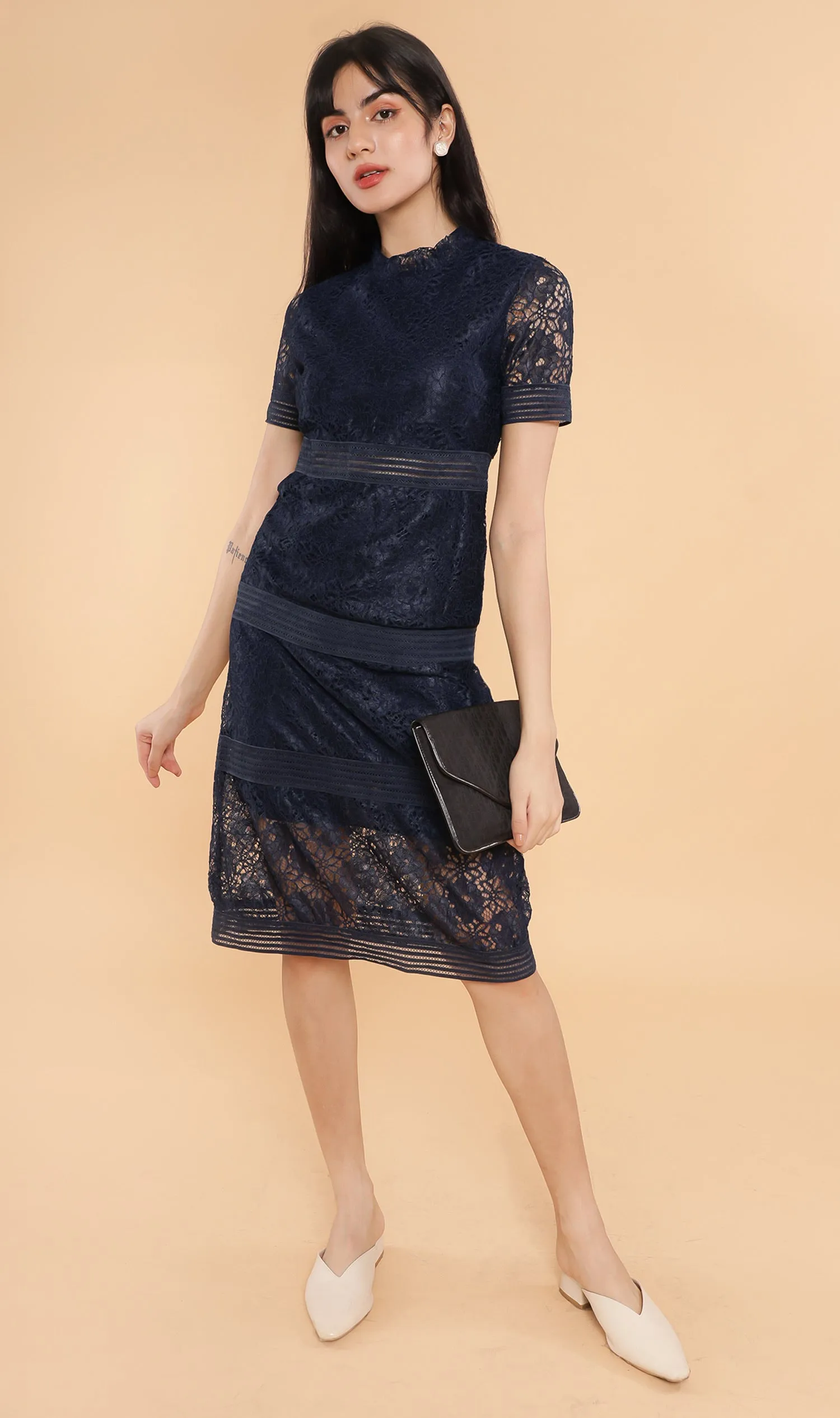 AVALINE Tiered Lace Dress (Midnight Blue)