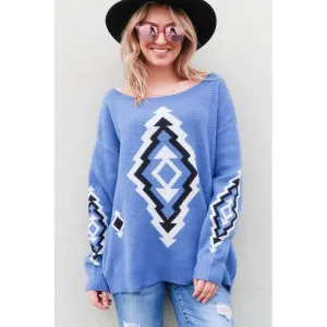 Aztec Printed Pullover Sweater