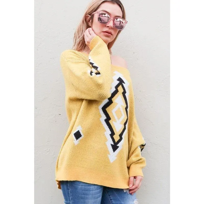 Aztec Printed Pullover Sweater