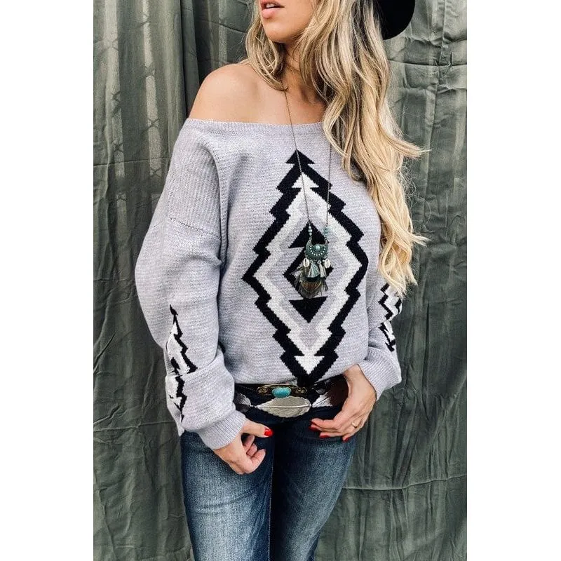 Aztec Printed Pullover Sweater