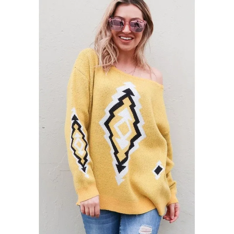 Aztec Printed Pullover Sweater
