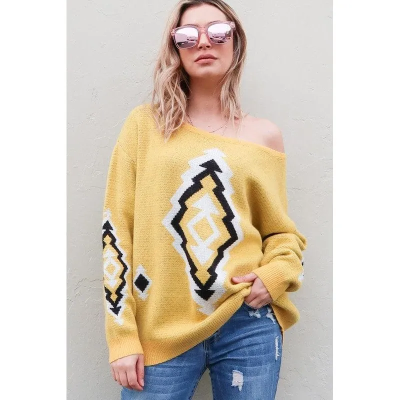 Aztec Printed Pullover Sweater