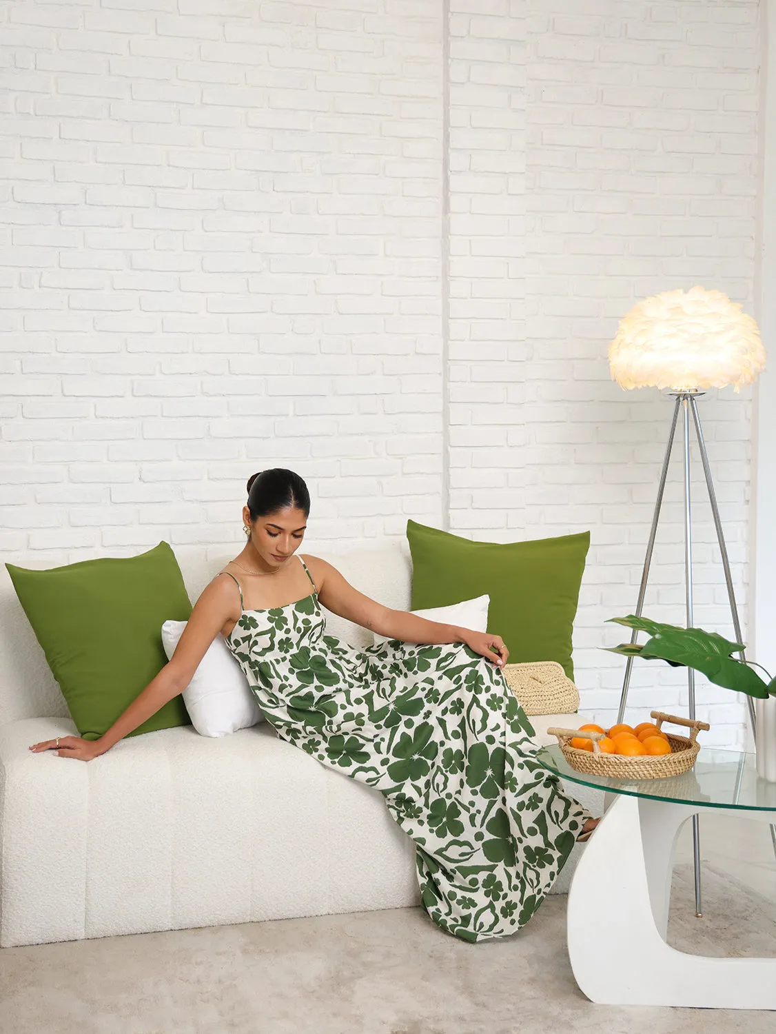 Back Smocking Printed Maxi Dress