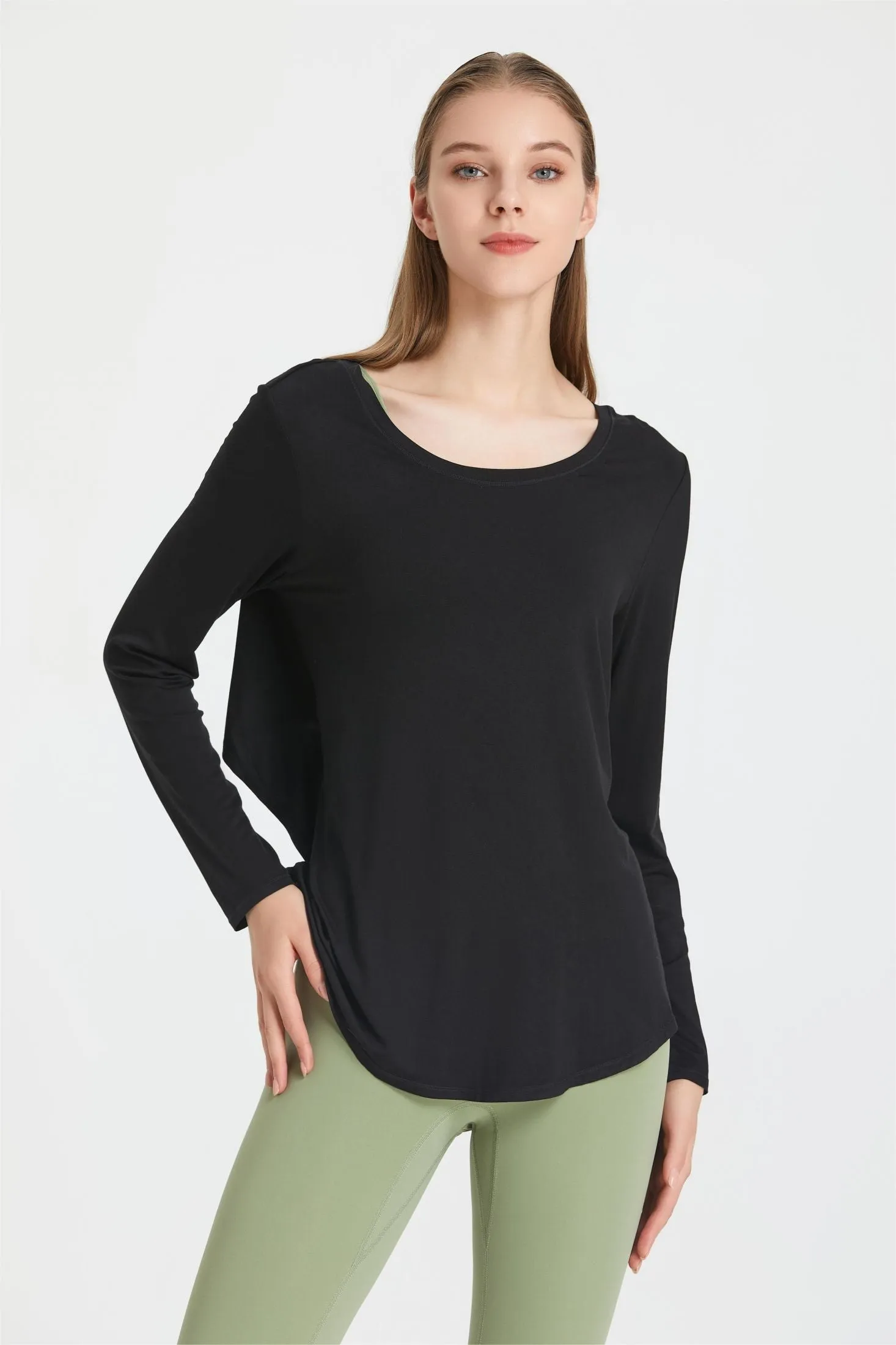 Back Waist Cutout Tie Long Sleeve T-Shirt