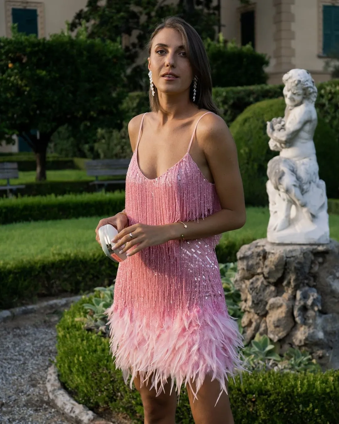 Backless Tassel Feather Sequins Party Mini Dresses