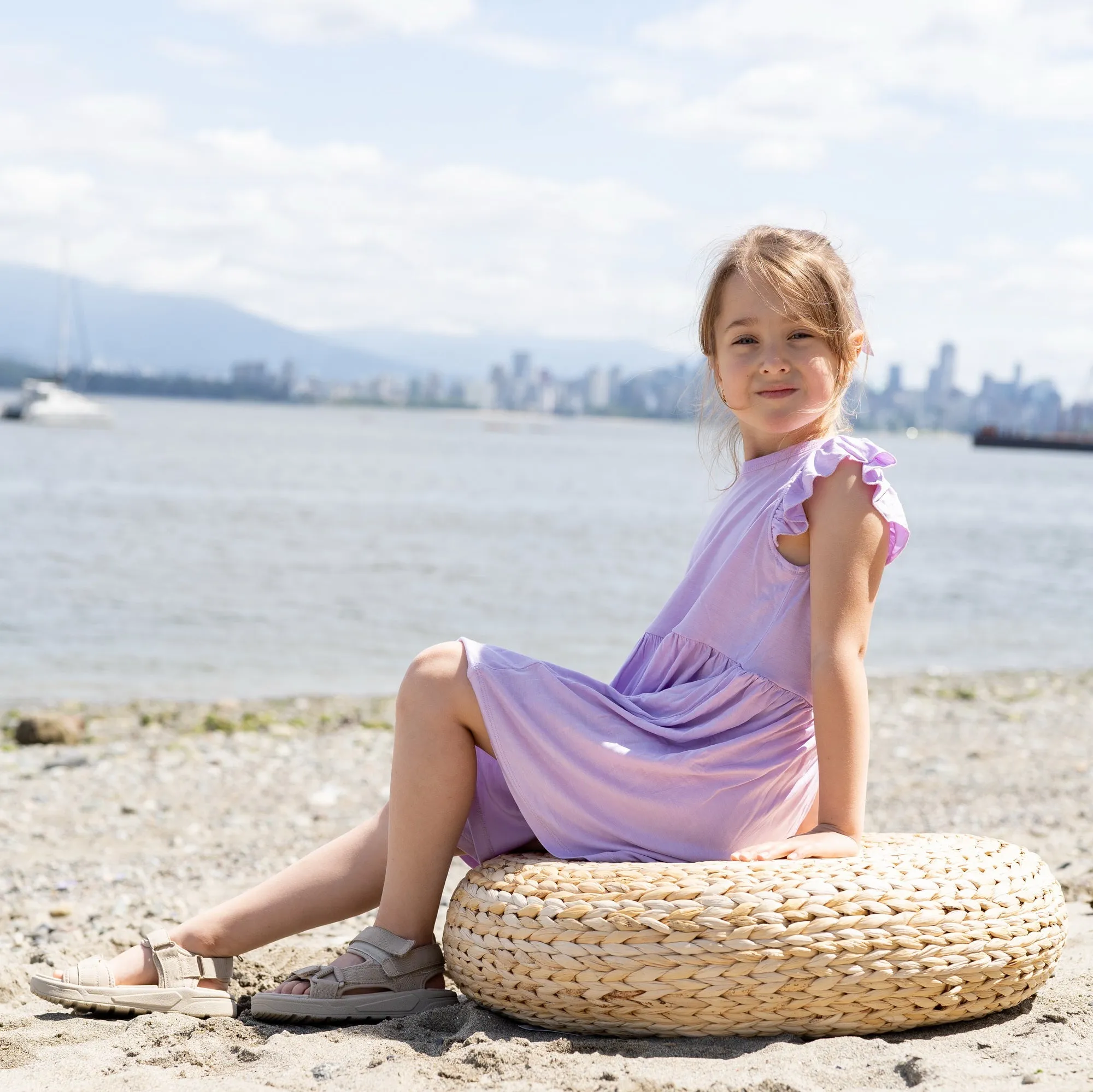 Bamboo Flutter Sleeve Dress with Bloomer (Lavender Bloom)