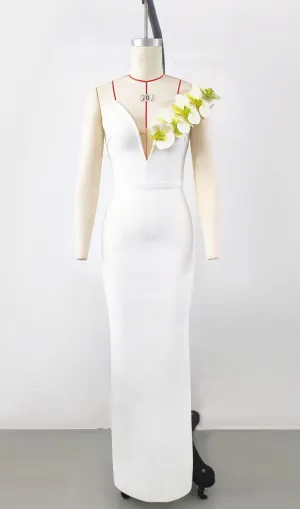 BandageDress elegant floral one-shoulder  maxi dress white