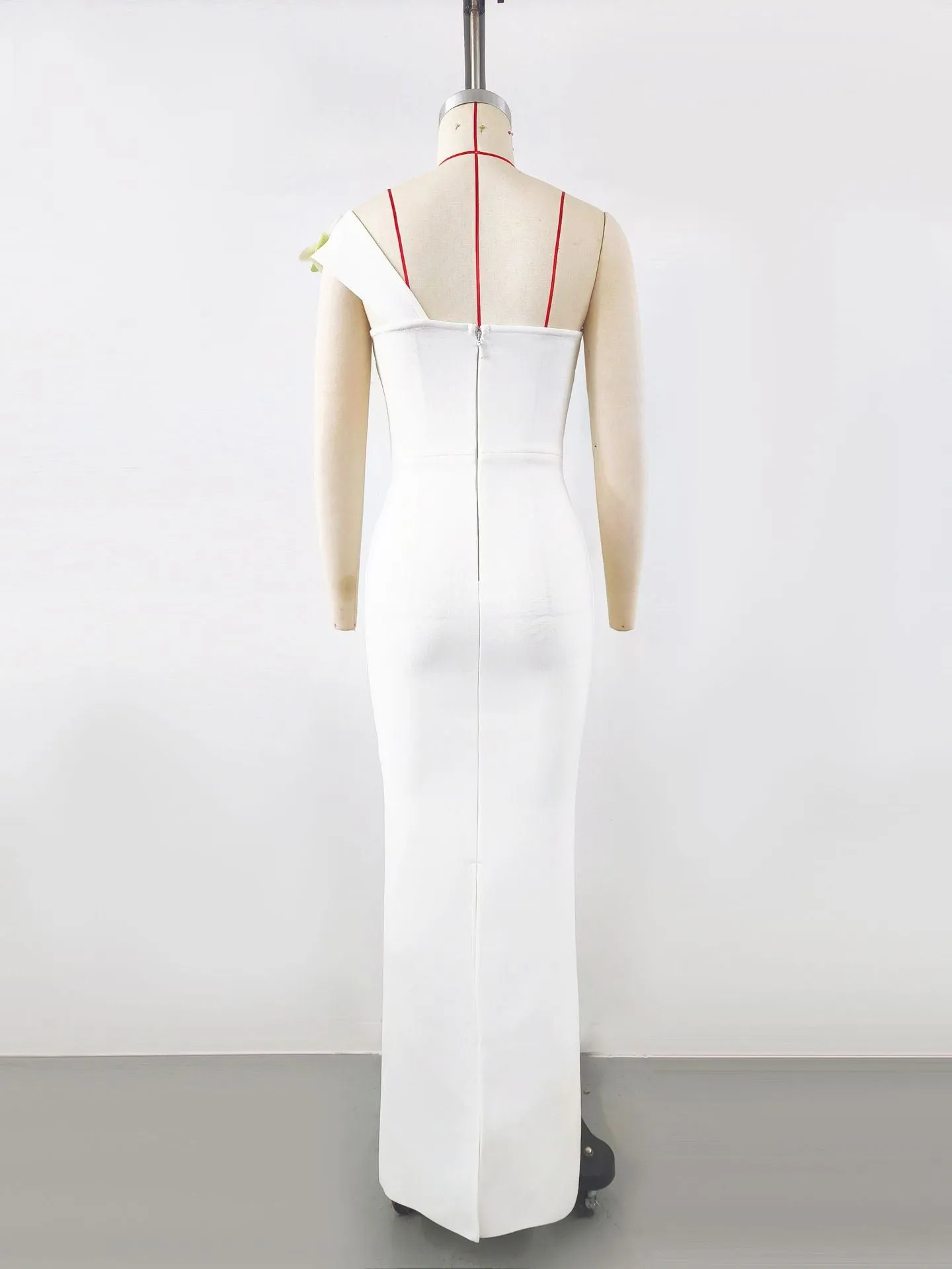 BandageDress elegant floral one-shoulder  maxi dress white