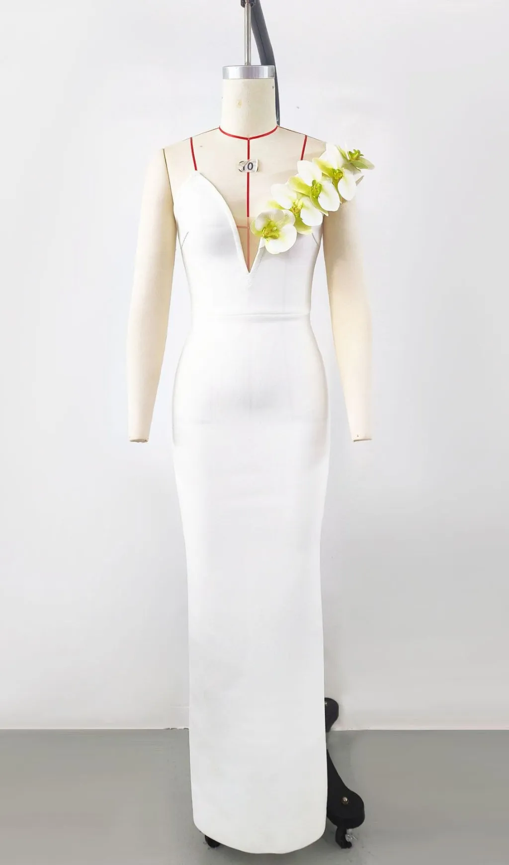 BandageDress elegant floral one-shoulder  maxi dress white