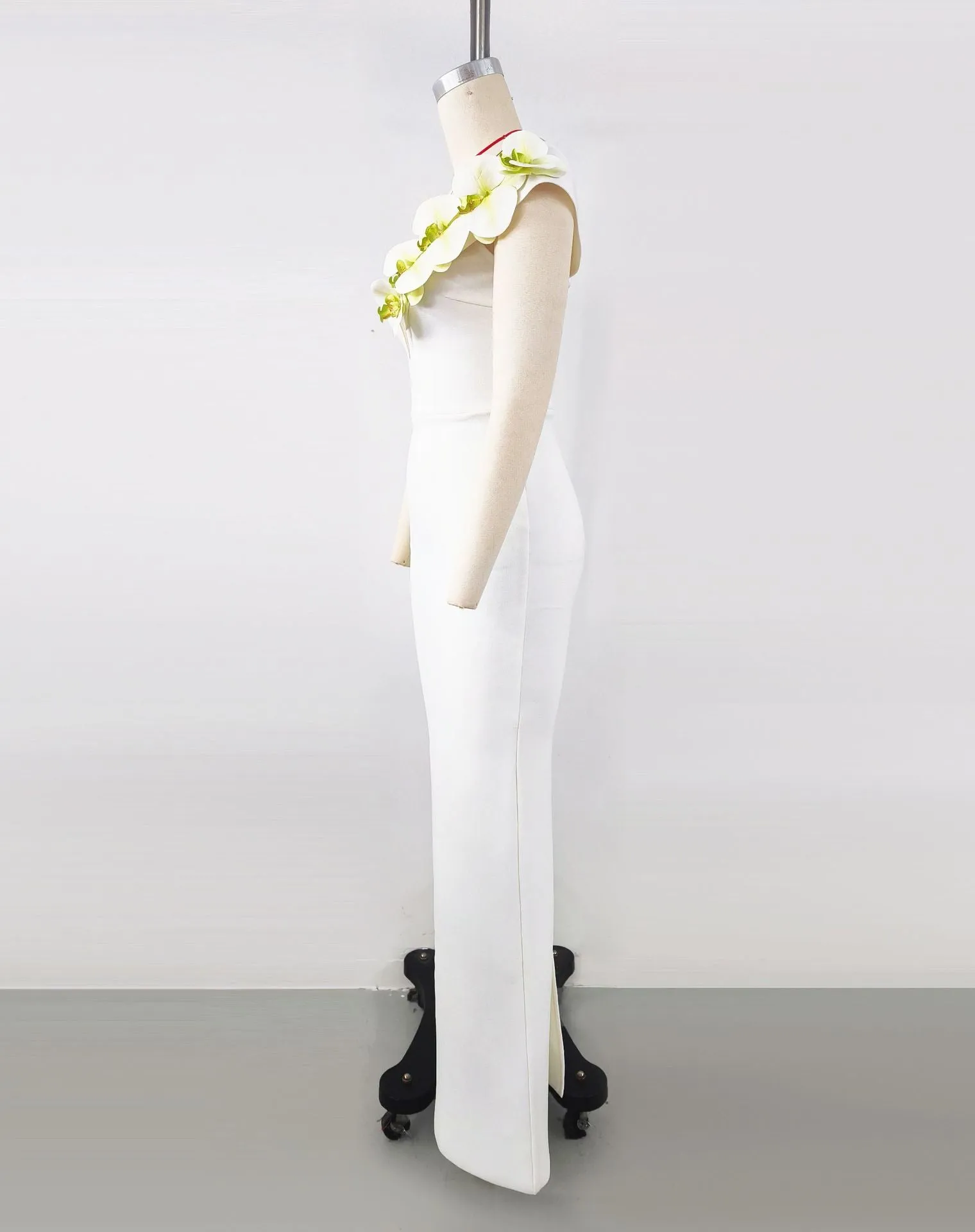BandageDress elegant floral one-shoulder  maxi dress white