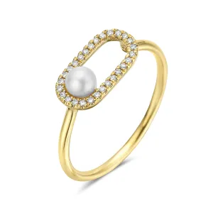 Bassali 14K Yellow Gold Pearl and Diamond (0.08ct) Ring