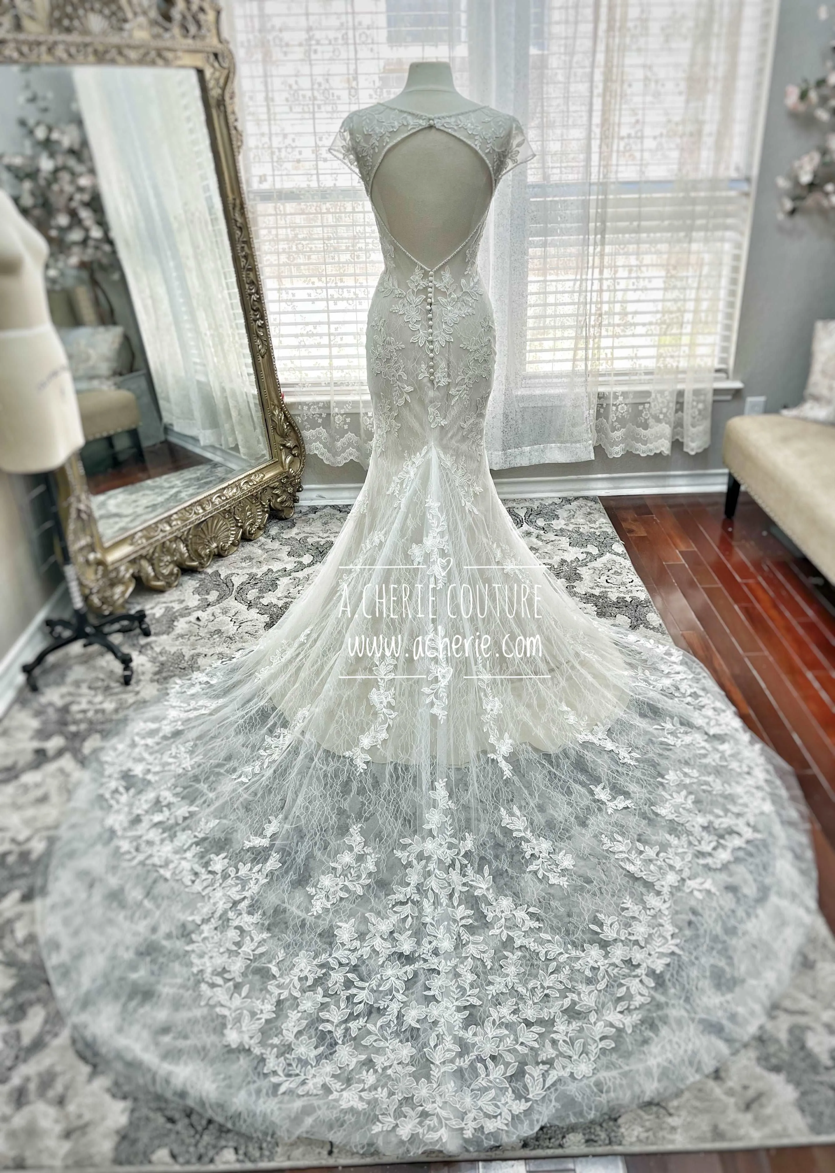Beaded Low Neckline Open Back Layered Lace Fit & Flare Wedding Dress | Ember