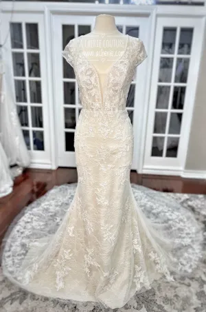 Beaded Low Neckline Open Back Layered Lace Fit & Flare Wedding Dress | Ember