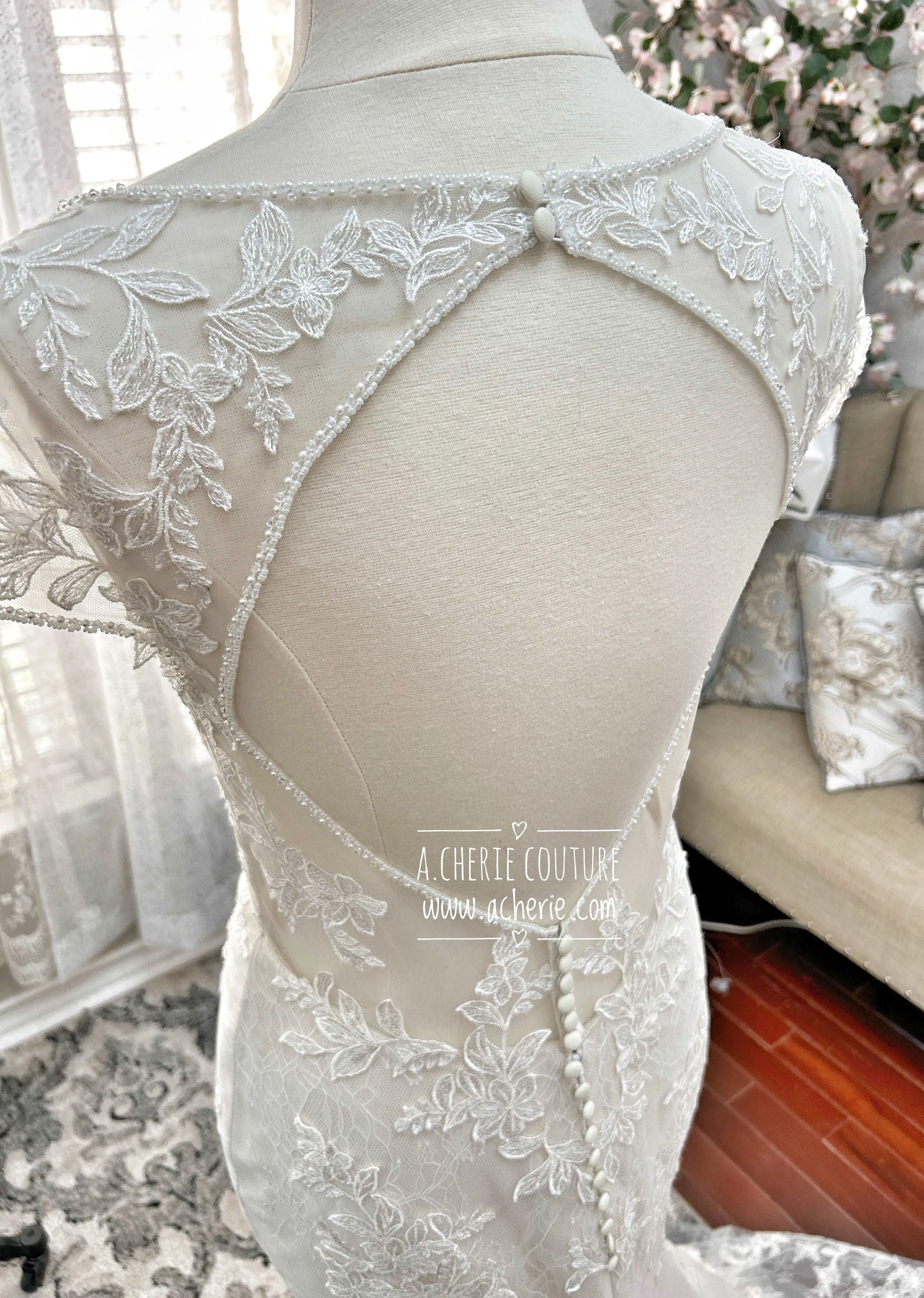 Beaded Low Neckline Open Back Layered Lace Fit & Flare Wedding Dress | Ember