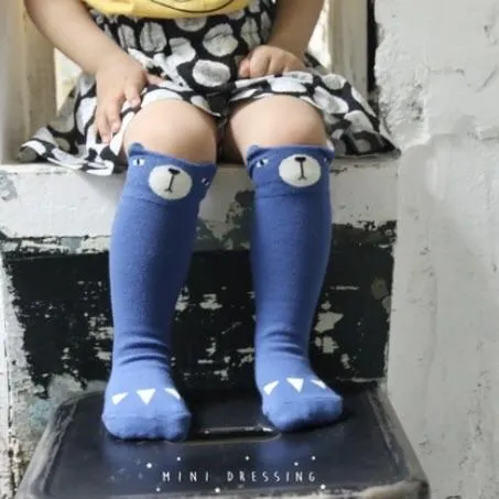 Bear Knee Socks in Blue