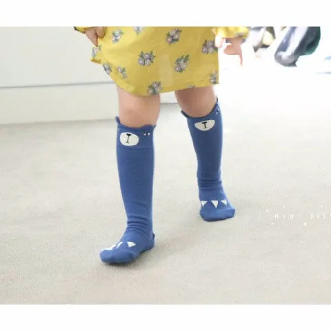 Bear Knee Socks in Blue