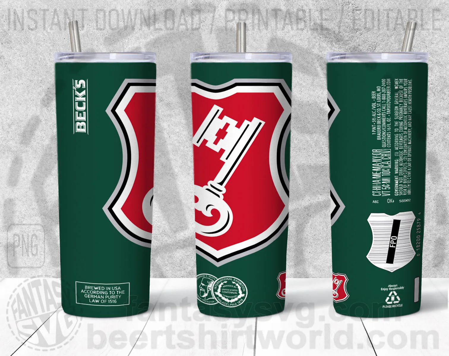 Beck's Beer Inspired Unofficial Logo Can Tumbler Wrap PNG File Printable