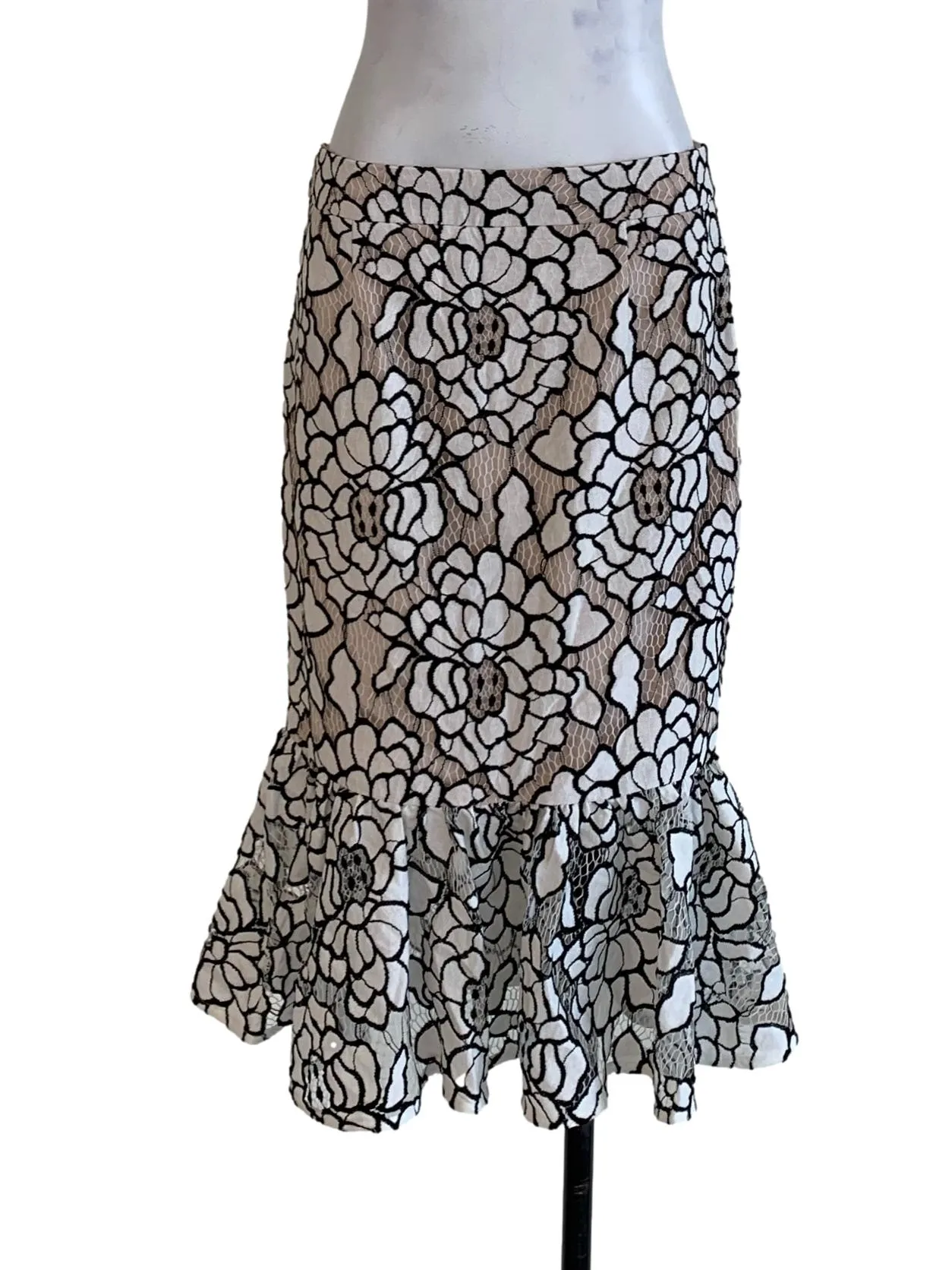 Beige Floral Pencil Skirt