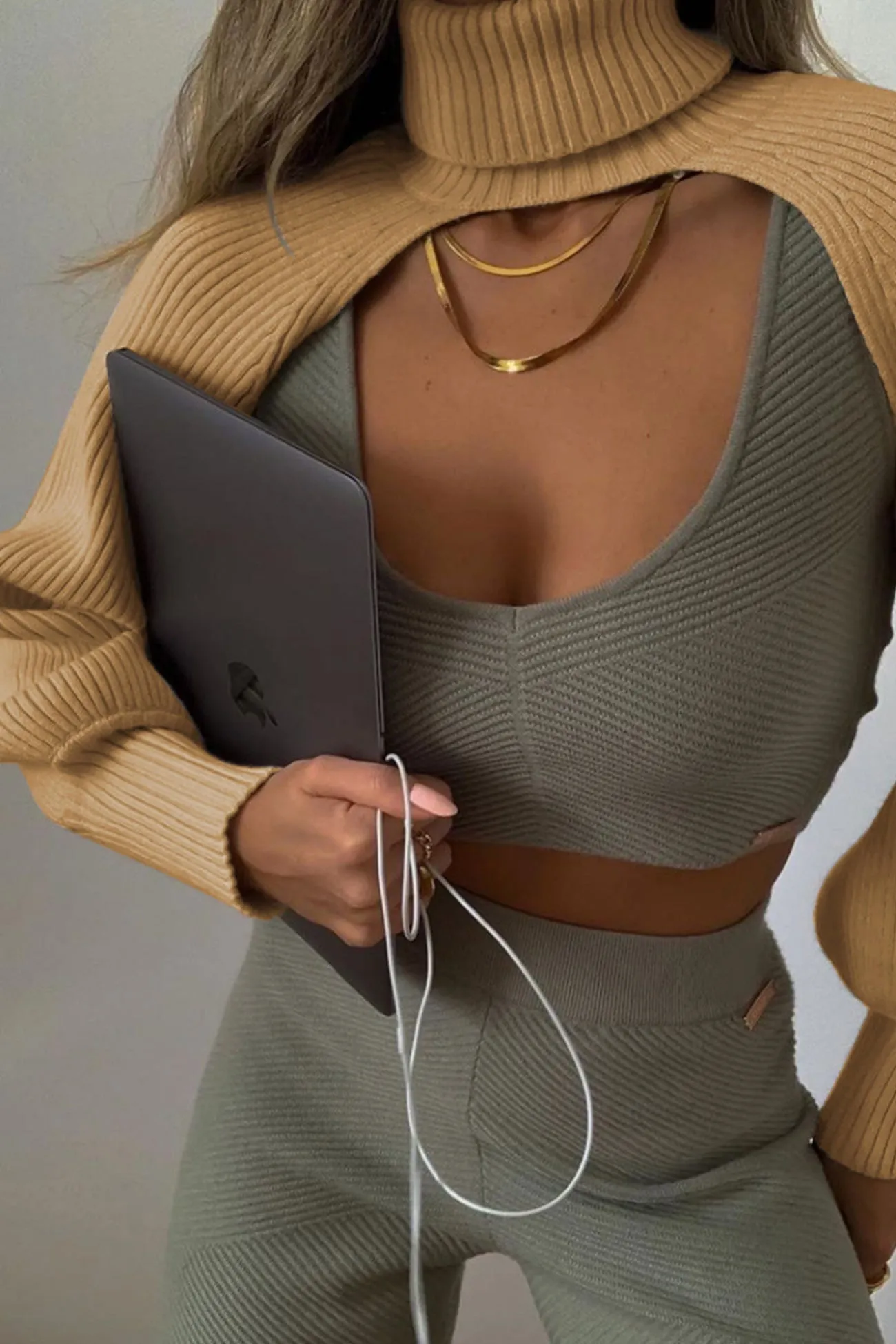 BerryBetty - Turtleneck Solid Ribbed Knit Cover-up Sweater