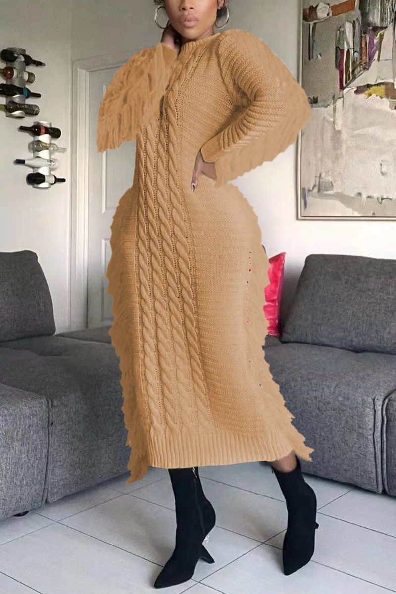 BG0342 Knitted Tassels Long Dress