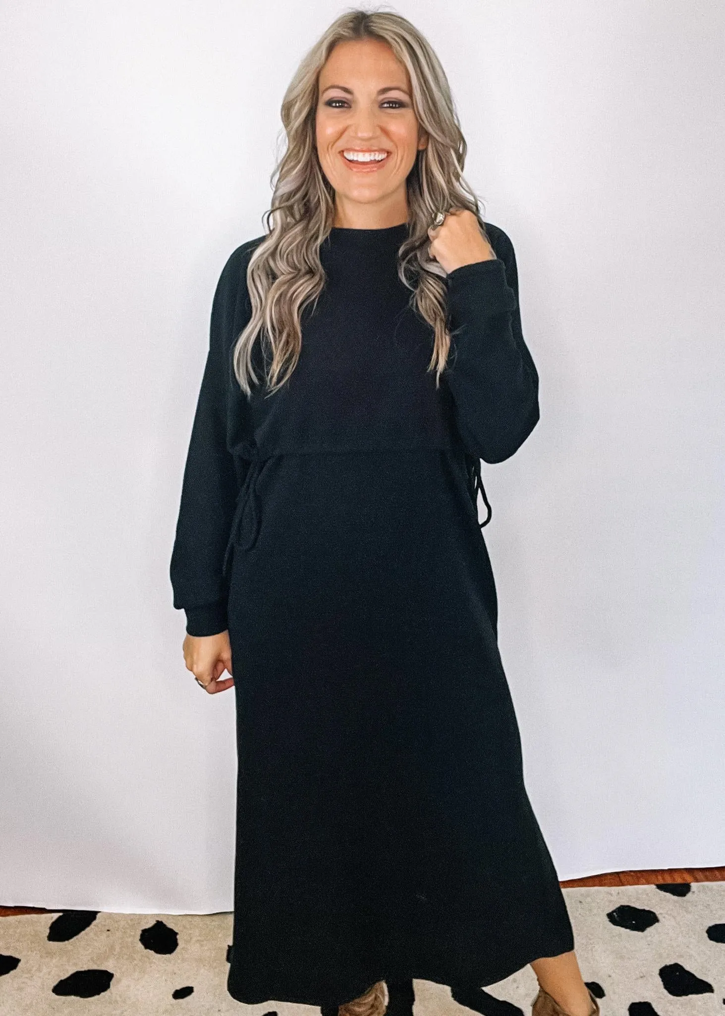 Black Cloudy Knit Long Sleeve Dress