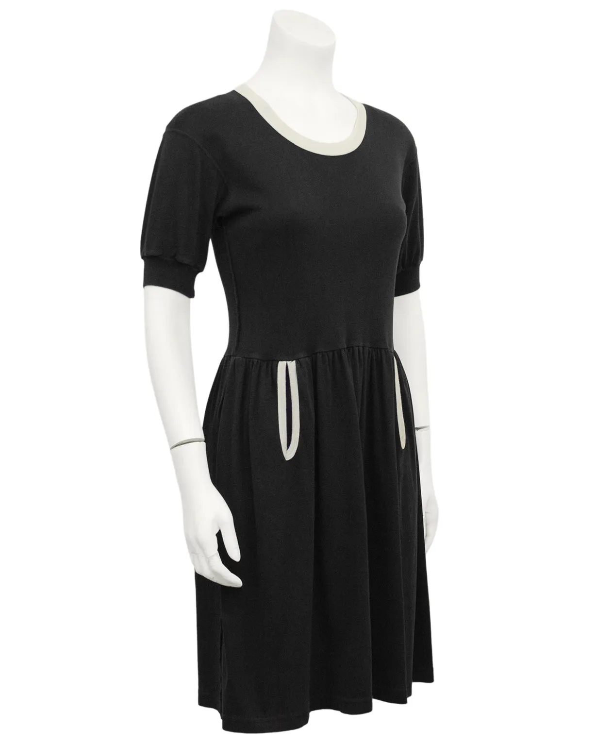 Black Cotton Jersey Dress with White Trim