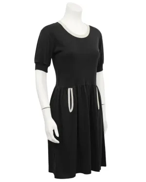 Black Cotton Jersey Dress with White Trim