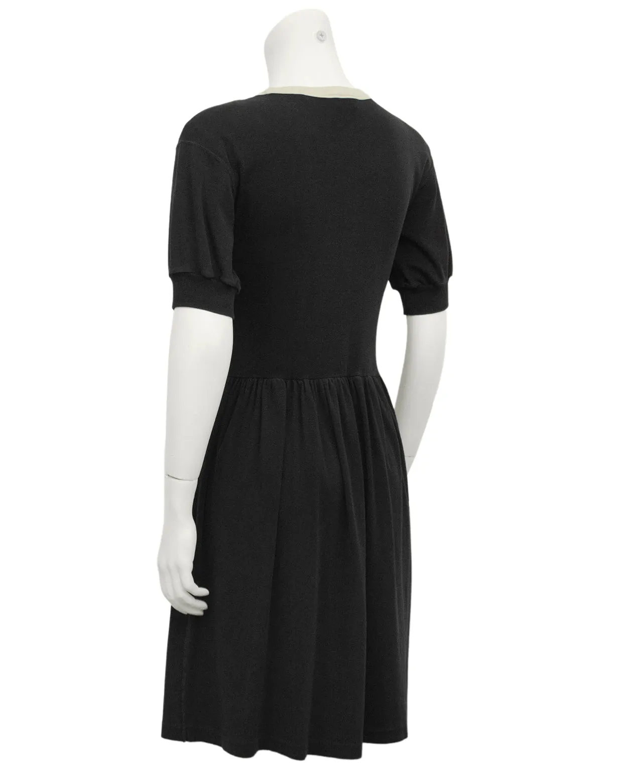 Black Cotton Jersey Dress with White Trim