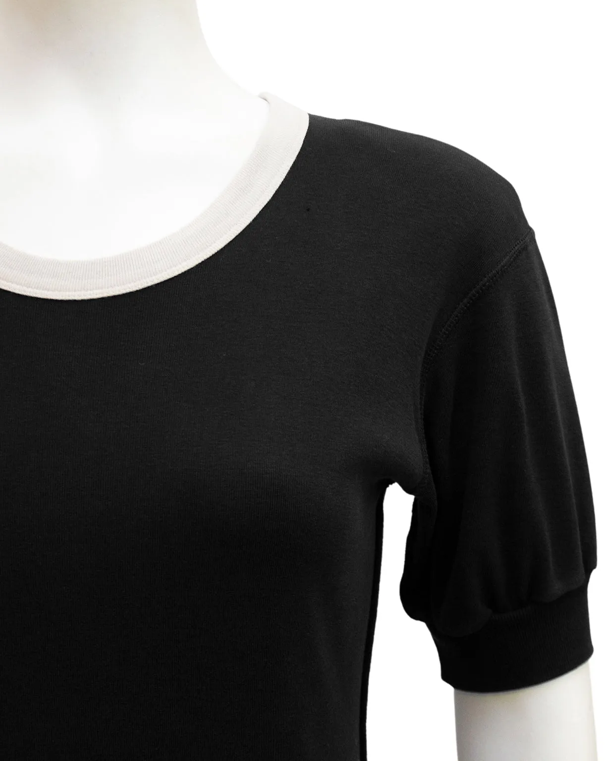 Black Cotton Jersey Dress with White Trim