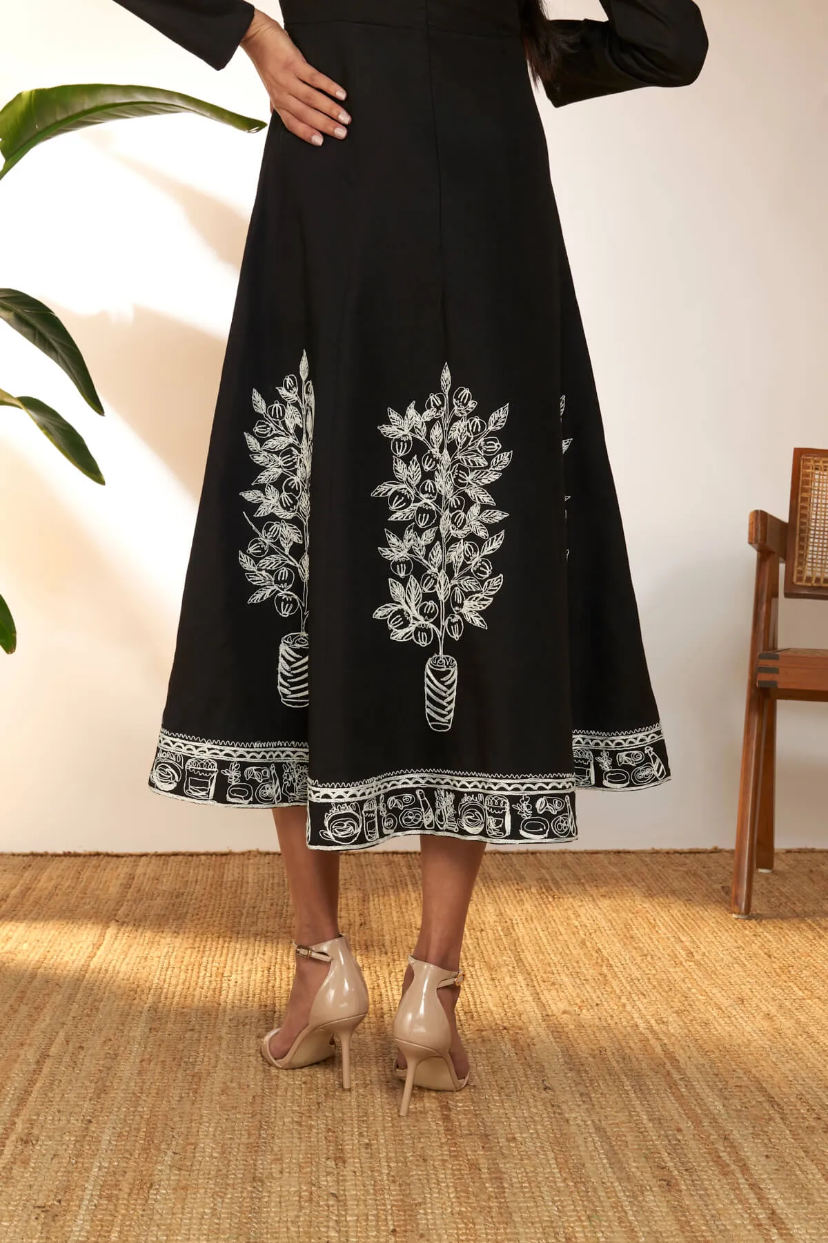 Black embroidered panel dress