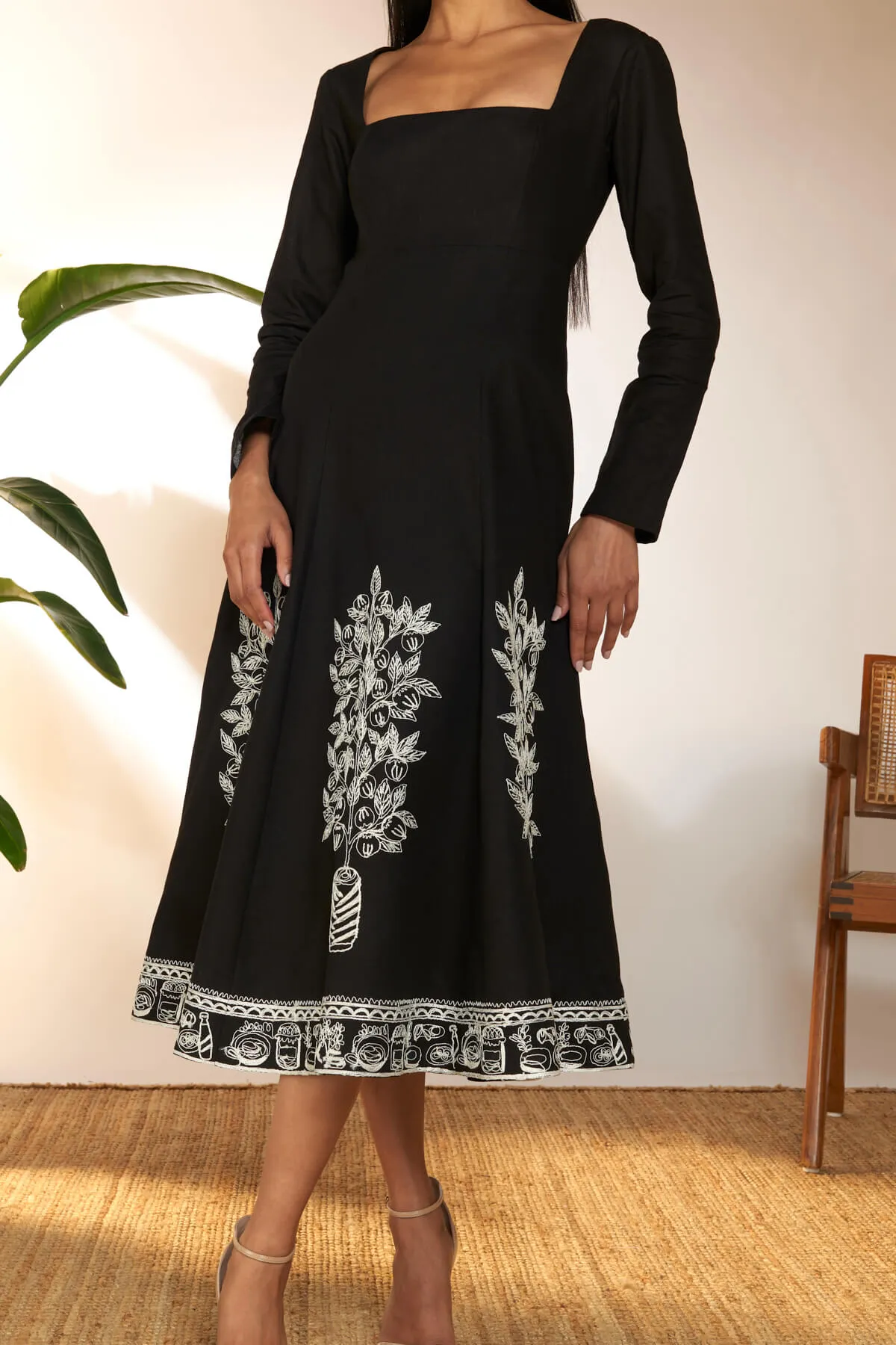 Black embroidered panel dress