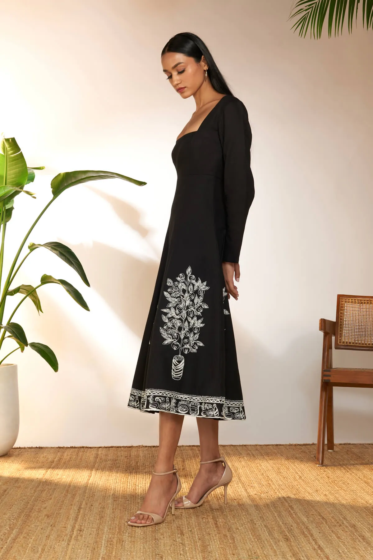 Black embroidered panel dress