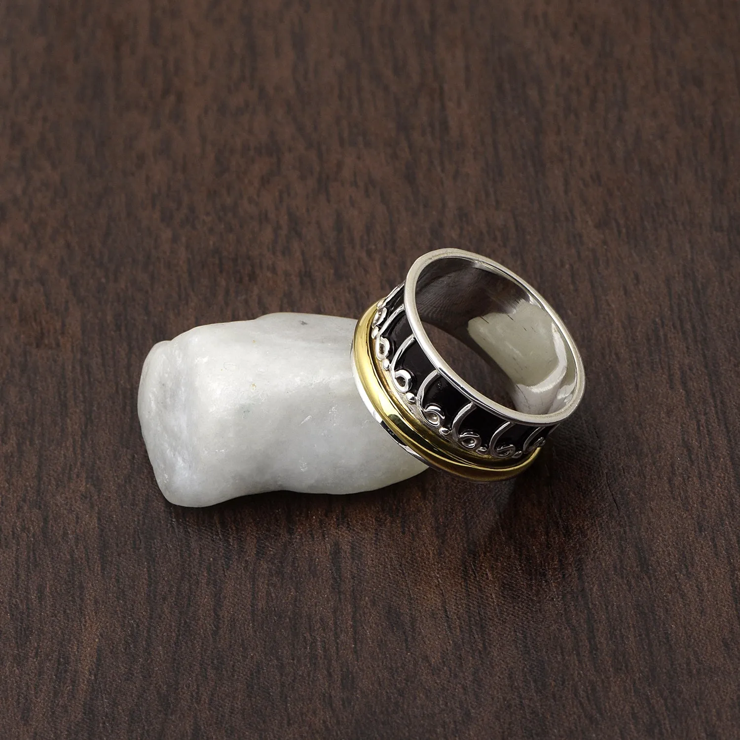 Black Engraved Meditation Spinner Ring