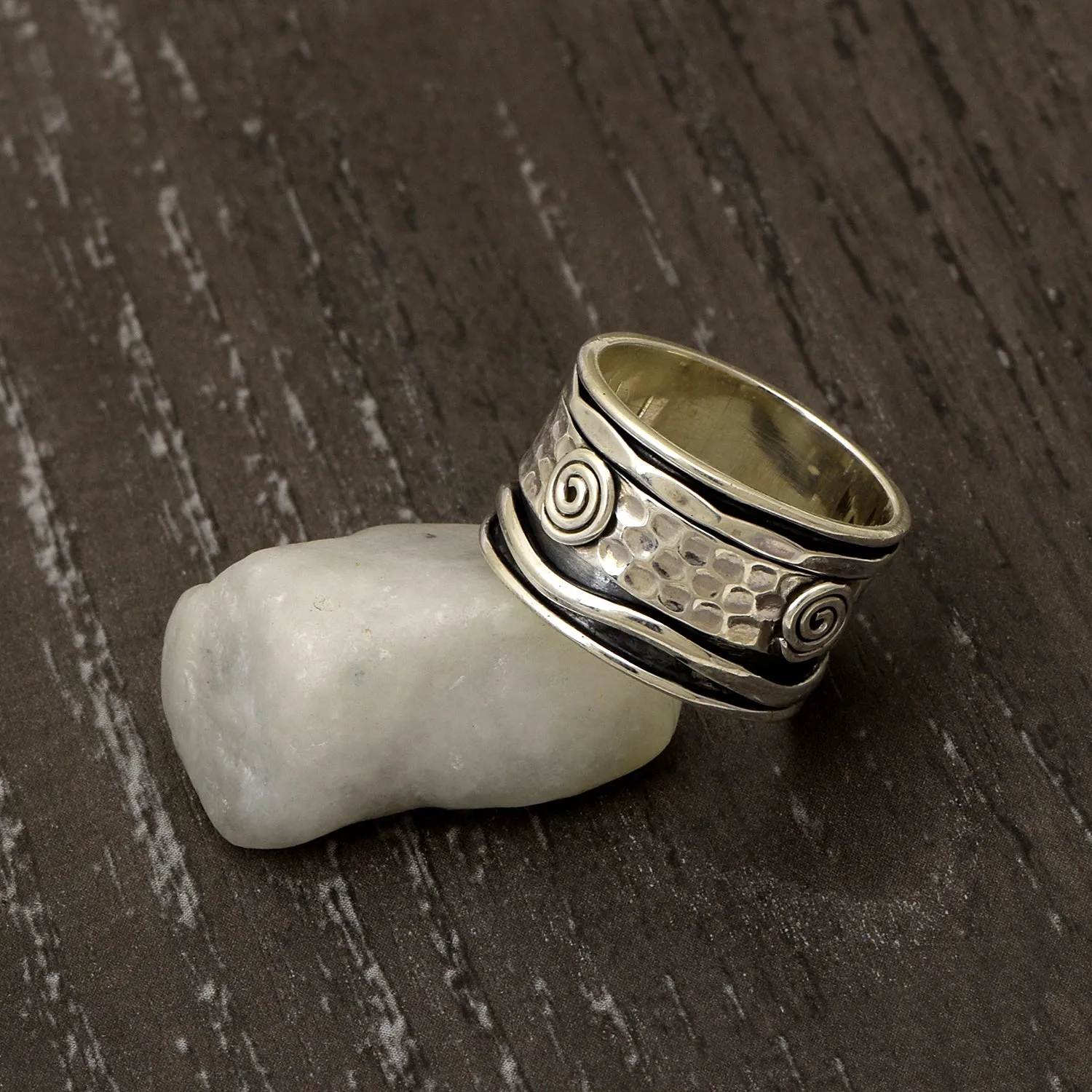 Black Engraved Meditation Spinner Ring